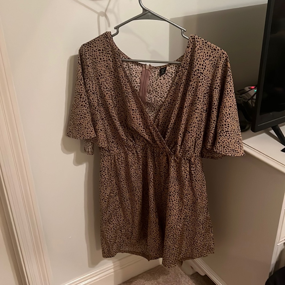 brown and black polka dot romper